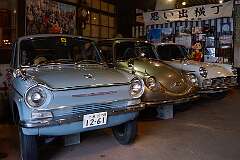 Early Mazda, Subaru and Toyota cars in the Takayama Shōwa-kan museum, Takayama, Honshu, Japan, 2014.