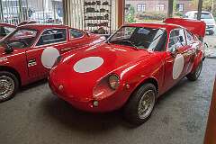 A Fiat Abarth 1000 Monomille and Bialbero of 1963 in the showroom of the Abarth Works Museum in Lier, Belgium, 2018.