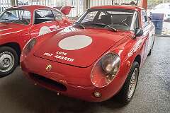 A Fiat Abarth 1000 Monomille of 1963 and behind it a Fiat Abarth 750 Coupe Zagato of 1957 in the Abarth Works Museum in Lier, Belgium.