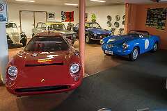 A Fiat Abarth OT 1300 of 1965, Fiat Abarth 750 Spyder Allemano of 1958 in the showroom of the Abarth Works Museum in Lier.
