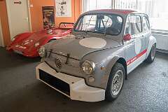 Fiat Abarth 1000 Berlina Corsa of 1966, and a Fiat Abarth 1000 Biposto Millino Spyder of 1969, Abarth Works Museum in Lier, Belgium.