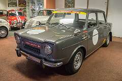 A Simca Abarth 1150 Corsa of 1963; behind it a Fiat Topolino of 1936 and an (Austrian) Steyr-Puch 500 of 1965, derived from the Fiat 500.