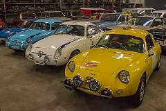 A Fiat Abarth 750 Bialbero Record Monza Coupe with two 750 Coupe Zagato of 1958, and a Fiat Abarth OT 1300 Scorpione of 1969.