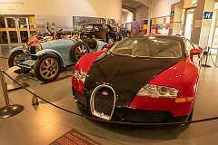A 2008 Bugatti Veyron EB 16.4 and a 1927 Bugatti Type 35B, at the National Motor Museum in Birdwood, South Australia.