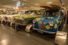 A 1961 Vanden Plas Princess, a 1962 Austin Freeway and a 1952-1956 Austin A30, at the National Motor Museum in Birdwood, South Australia.