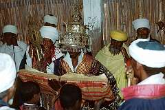 Zege, Ethiopia, 1973 - Reading from the bible at the Feast of the Virgin Mary, Ura Kidhane Mihret monastery on Lake Tana.