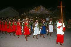 Sulufou, Solomon Islands, 1982 - Singing and marching for the Christmas celebrations on Sulufou artificial island, northern Malaita.