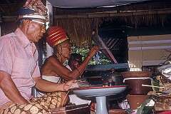 Kuta, Bali, Indonesia, 1976 - Hindu priests reading prayers and blessings at the preparations for a tooth-filing ceremony (Metatah).