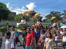 Narmada, Lombok, Indonesia, 2005 - Girls carried in a religious procession by Balinese on Lombok island.