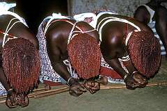 Bethany, Eswatini, 1971 - Three learner “sangoma” in a ceremony where they communicate with “emadloti” (ancestral spirits).