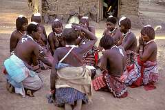 Bethany, Eswatini,  1974 - Learner “tangoma”, traditional healers, put foaming “umutsi” on their heads in a ritual.