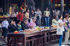 Taipei, Taiwan, 2014 - Worship at the Lungshan (or Longshan) Temple of Manka, a Buddhist temple in Wanhua District of Taipei.