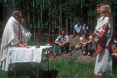 Mbabane, Eswatini, 1975 - A wedding ceremony for two Peace Corps Volunteers working in Swaziland, in the open air.