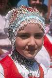 Strážnice, Czechia, 1989 - A Czech girl with traditional headgear.