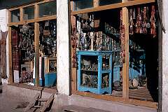Handicraft shops in the bazaar of Ghazni. The town is famous for its embroidered sheepskin coats, among others.