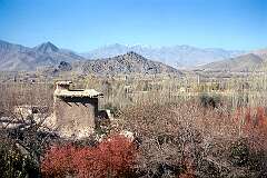 The landscape along the road between Ghazni and Kabul, eastern Afghanistan.