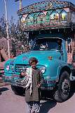 Afghani trucks are often rolling works of art, with wooden panelling covered in paintings, usually of a religious nature.