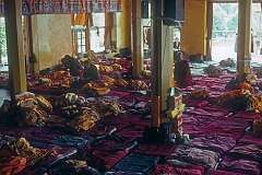 Cushions on the floor of the Tsuglagkhang, the Dalai Lama's temple, in McLeod Ganj.