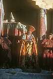 The monastery's abbot, head and spiritual leader, playing the “damaru”, a small two-headed drum at the start of a ceremony in Hemis Gompa.