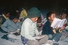 Children doing their lessons in the SOS Tibetan Children's Village.