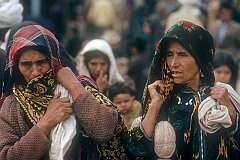 Turkmeni women in Ākgalā (Aqqala, formerly Pahlavidezh), 20 kilometres north of Gorgan.