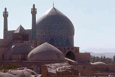 View to the Masjed-e-Sheikh Lutfullah, one of the beautiful decorated mosques in the city of Isfahan, from the Ali Qapu Palace