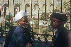 Two elderly men in the courtyard of the Goharshad (Gawhar Shad) Mosque in Mashhad.