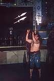A man throwing “mils”, Indian clubs at Zurkhaneh, “house of strength” in Tehran.