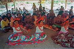 Girls performing traditional Gilbertese “sit-down” dancing,