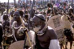 Lobamba, Eswatini, 1970 - “Emabutfo”, Swazi regiments, at Independence celebrations.