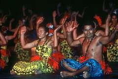 Papeete, Tahiti, French Polynesia, 1985 - The “Sasa”, a Samoan sit-down dance, at the Festival of Pacific Arts.