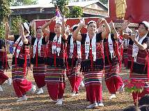 Taungale, Myanmar, 2006 - Traditional dance by Karen women at celebrations of Karen New Year.