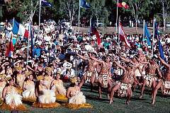Townsville, Queensland, Australia, 1988 - Cook Islands islanders' dance at the opening of the Festival of Pacific Arts.
