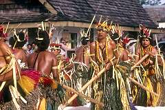 Colonia, Yap island, Micronesia, 1990 - Dance group from the village of Ruul performing a traditional stick dance.