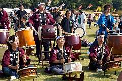 Matsuyama, Shikoku, Japan, 2014 - Vigorous Taiko drumming at the Mikoshi Festival.