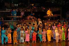 Bandung, Java, Indonesia, 2009 - Playing the “angklung”, bamboo instruments, at Saung Angklung in Cicaheun.