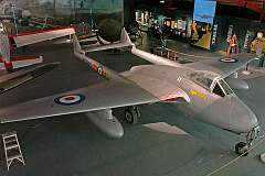 A De Havilland FB5 Vampire jet fighter in the New Zealand Fighter Pilots Museum at Wanaka airport, New Zealand, 2011.