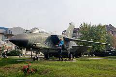 A Panavia Tornado GR 1B, a twin-engine, variable-sweep wing multirole combat aircraft, with German markings.