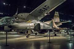 A McDonnell Douglas F-4G Wild Weasel, a modified F-4E fighter, cannon replaced by AN/APR-47 electronic warfare equipment.