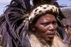 Lobamba, Eswatini, 1970 - Swazi historian James Matsebula, in ceremonial dress of the “emaSotsha” regiment.