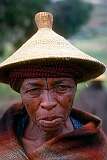 Qomoqomong, Lesotho, 1971 - A woman wearing a traditional Mokorotlo Basotho hat.