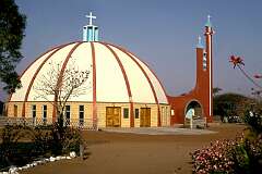 St. Philips, Lubombo, Eswatini, 1974 - The Roman Catholic church, shaped like a Swazi beehive hut, built by Father Edoni, an Italian missionary, near Big Bend.