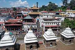 Kathmandu, Nepal, 2023 - The Pashupatinath Temple complex, a sacred Hindu temple and cremation site, from the 5th century CE.