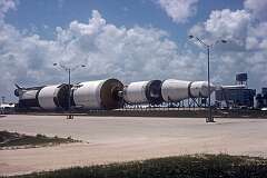 Saturn V, the three-stage liquid-fueled super heavy-lift launch vehicle that was developed to support the Apollo program for human exploration of the Moon.