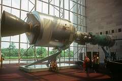 A mockup of the Apollo–Soyuz Test Project, conducted in July 1975, the first joint U.S.–Soviet space flight.