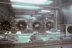 Moon rocks, collected during the Apollo missions to the moon, in the Lyndon B. Johnson Space Center (JSC), in Houston, Texas.