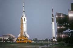 The Little Joe II rocket and the Mercury/Redstone combination, at the Lyndon B. Johnson Space Center, Houston, Texas.