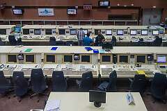 The control room of ArianeSpace, in the central building associated with the launches of Ariane and Vega rockets at the Centre Spatial Guyanais, Kourou.