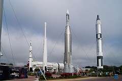 Rocket Garden display at Kennedy Space Center Visitor Complex, Cape Canaveral, Florida, in 2016.