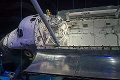 View of the cabin and loading bay of Space Shuttle Atlantis, operational between 1985 and 2011;  displayed at the Kennedy Space Center Visitor Complex in Cape Canaveral.